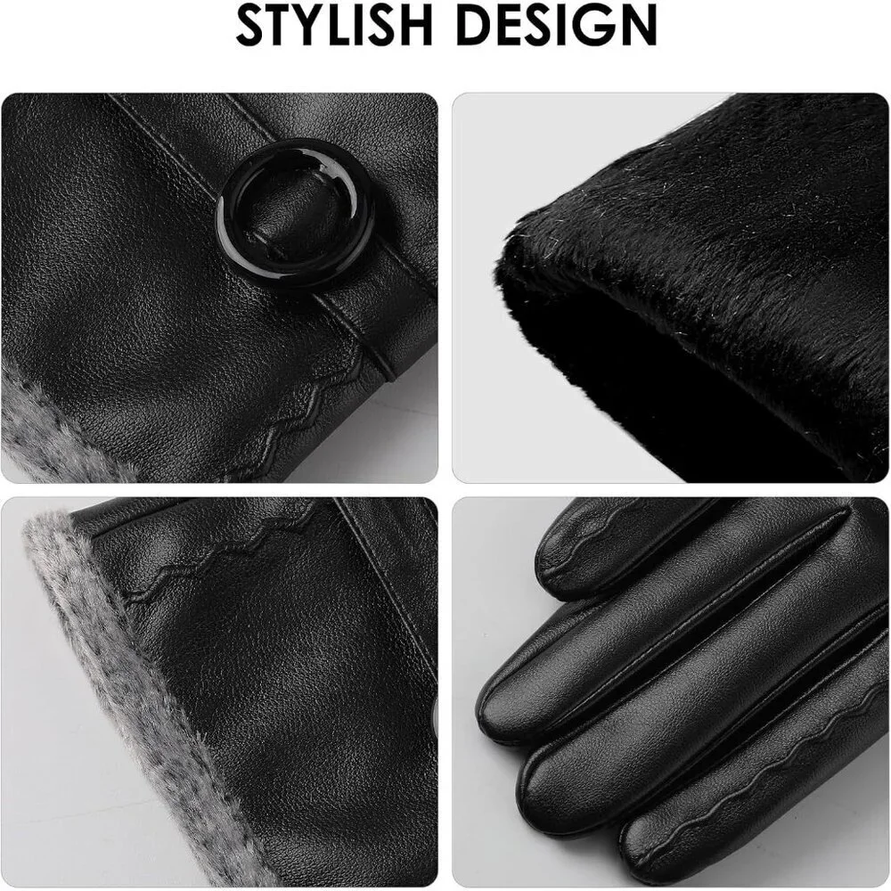 Women's black-medium Leather Winter Gloves Warm Touchscreen Cold Weather